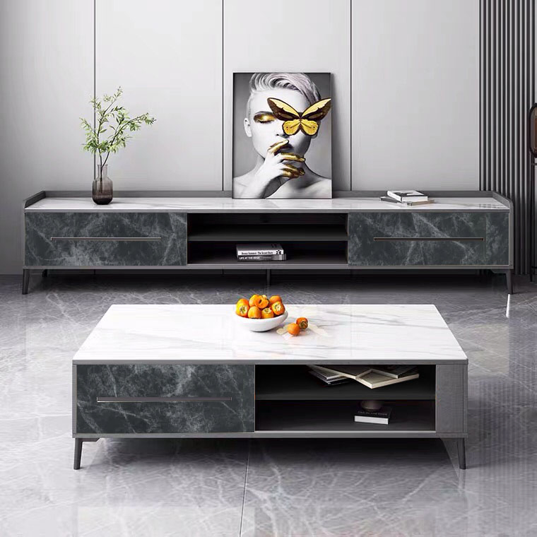 Modern Coffee Table for Living Room Balcony Office Marble Top Accent Side Tables TV Stand Set Furniture