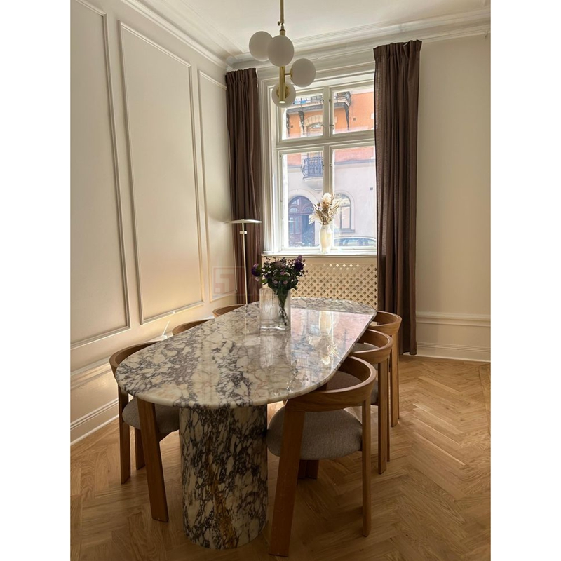 Modern Livingroom Furniture Luxury Customized Oval Calacatta Viola Marble Dining Table