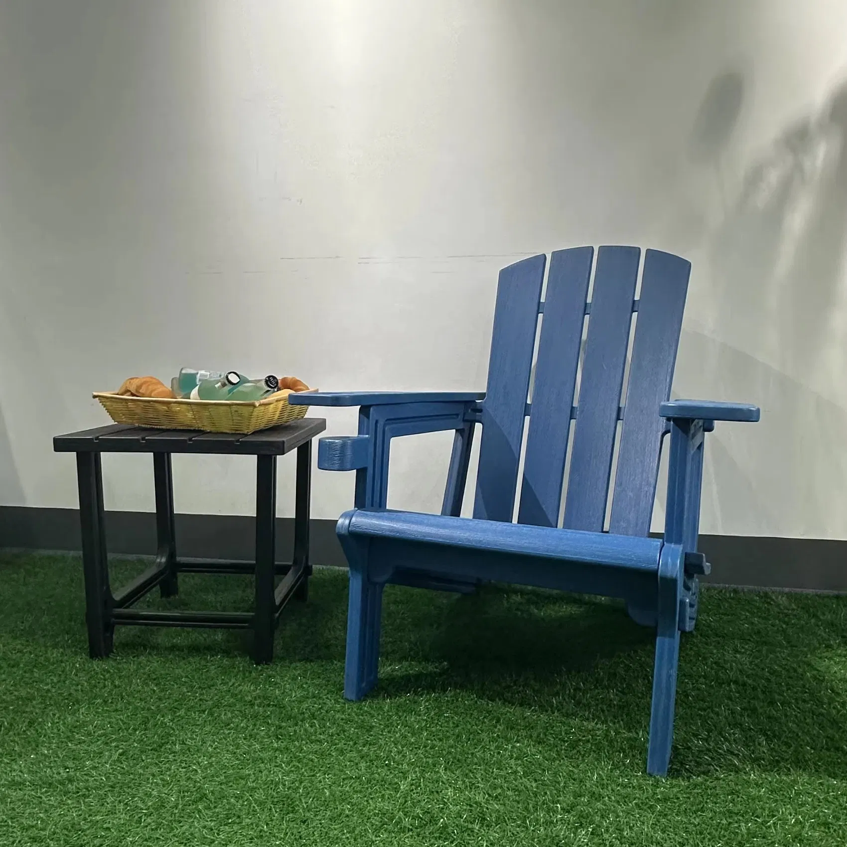 Adirondack Outdoor Side Table All Weather HDPE Plastic Black Coffee Table Patio Indoor Storage Shelf Living Room Furniture