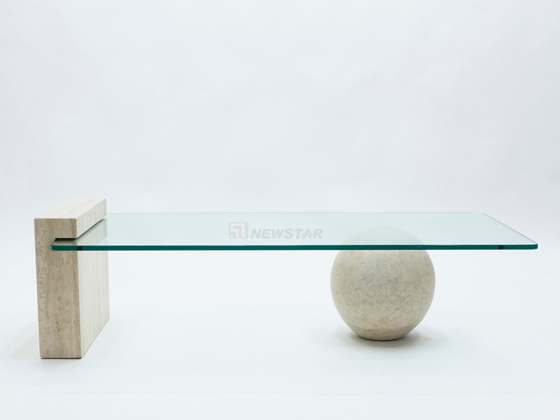 Wholesale Contemporary Coffee Table Marble Travertine Base Glass Top Rectangle Marble Coffee Table Nordic Good Price Ball Table