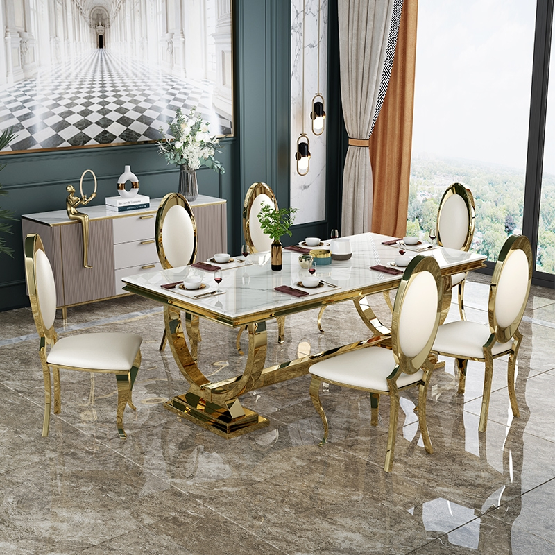 Italian Dining Room Furniture Dinner Square Marble Top Dining Table Set
