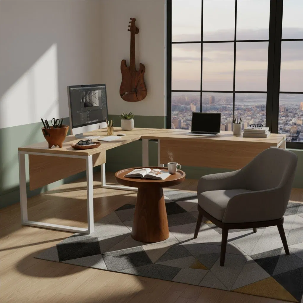 Teak Round Table, Flared Pedestal Base, Modern Accent Side Table