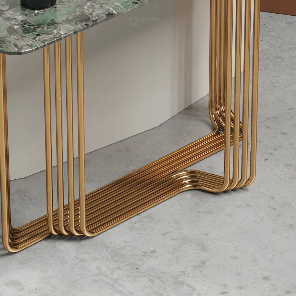 Console Luxury Modern Metal Green Marble Top Hallway Table