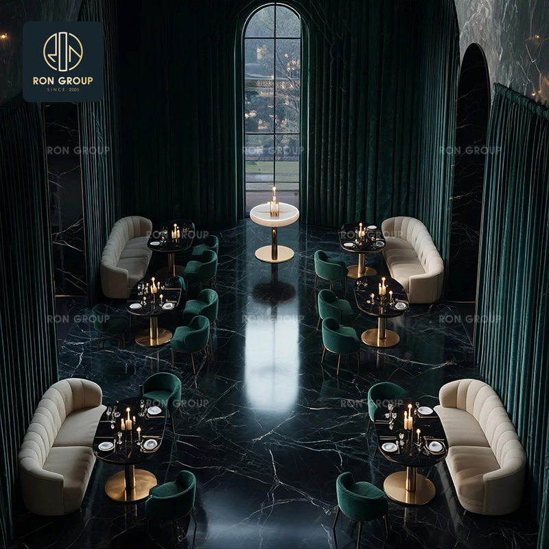 Luxury Customized Leather Booth Seating Round Marble Table and Chairs High-End Coffee Shop Restaurant Furniture Sets
