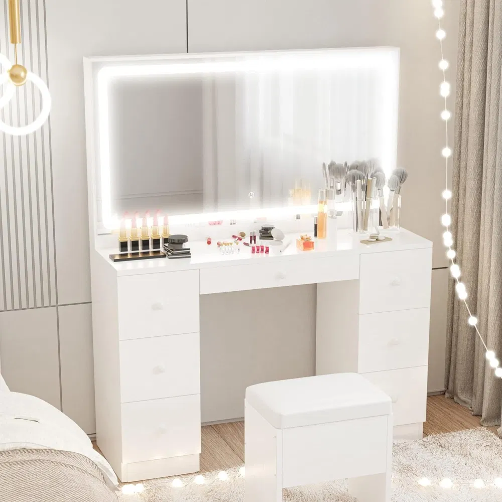 High-End Luxury Vanity Set with 7-Drawer Large Capacity Dressing Table, White