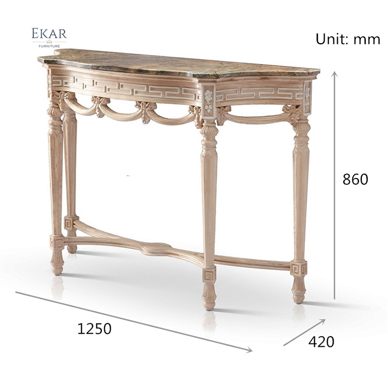 Hallway Vintage Antique Luxury Hotel Wood Curved Half Moon Marble Console Table with Storage