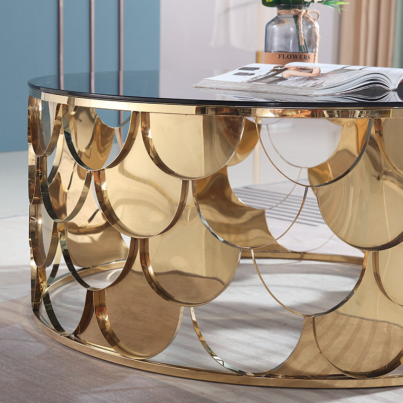 Gold Tempered Glass Console Table Modern Living Room Furniture Coffee Table