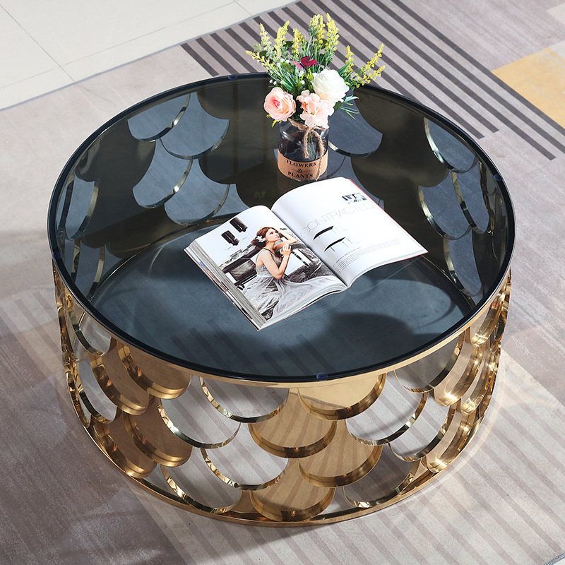 Gold Tempered Glass Console Table Modern Living Room Furniture Coffee Table