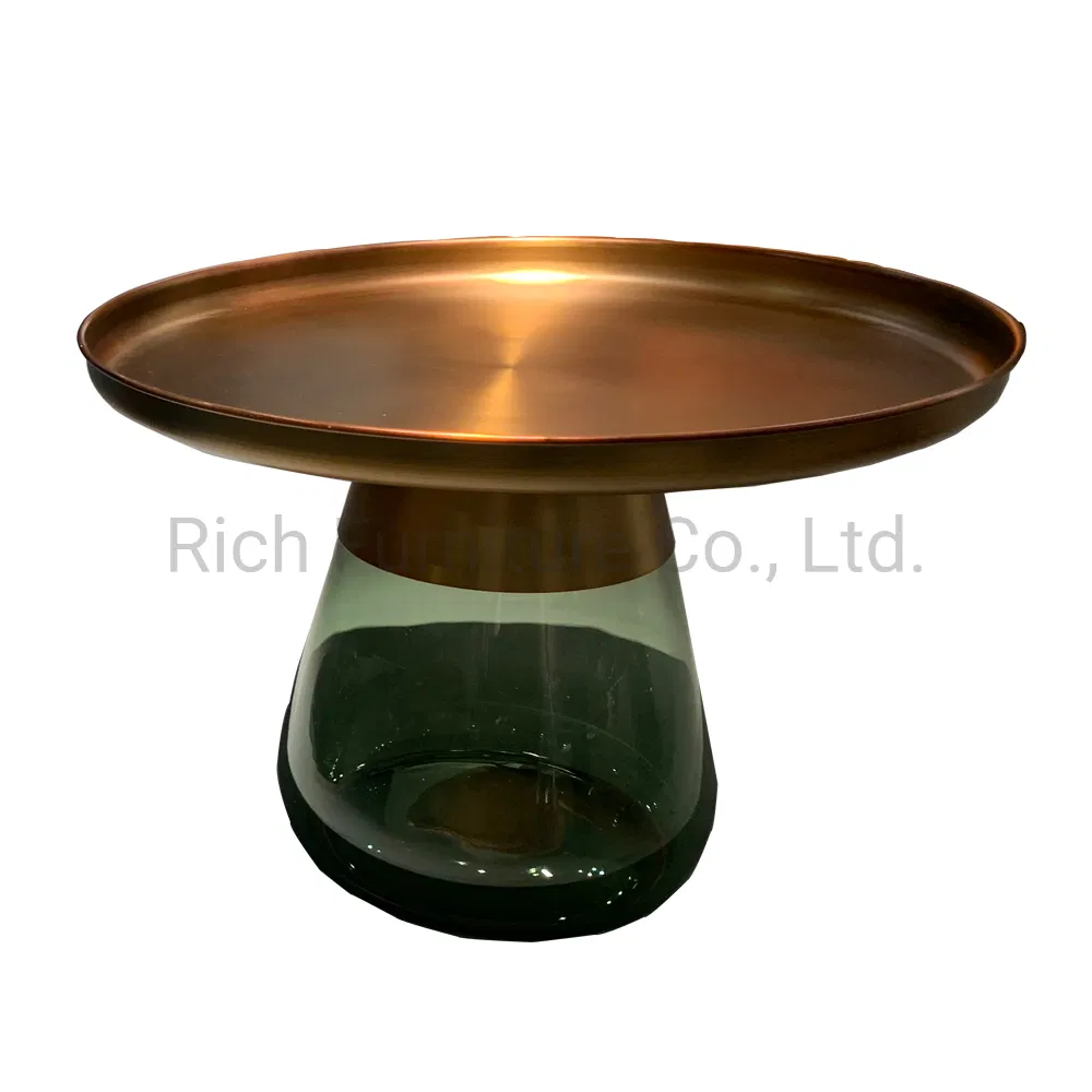 Interior Removable Retro Brass Top Coffee Table with Transparent Glass Base