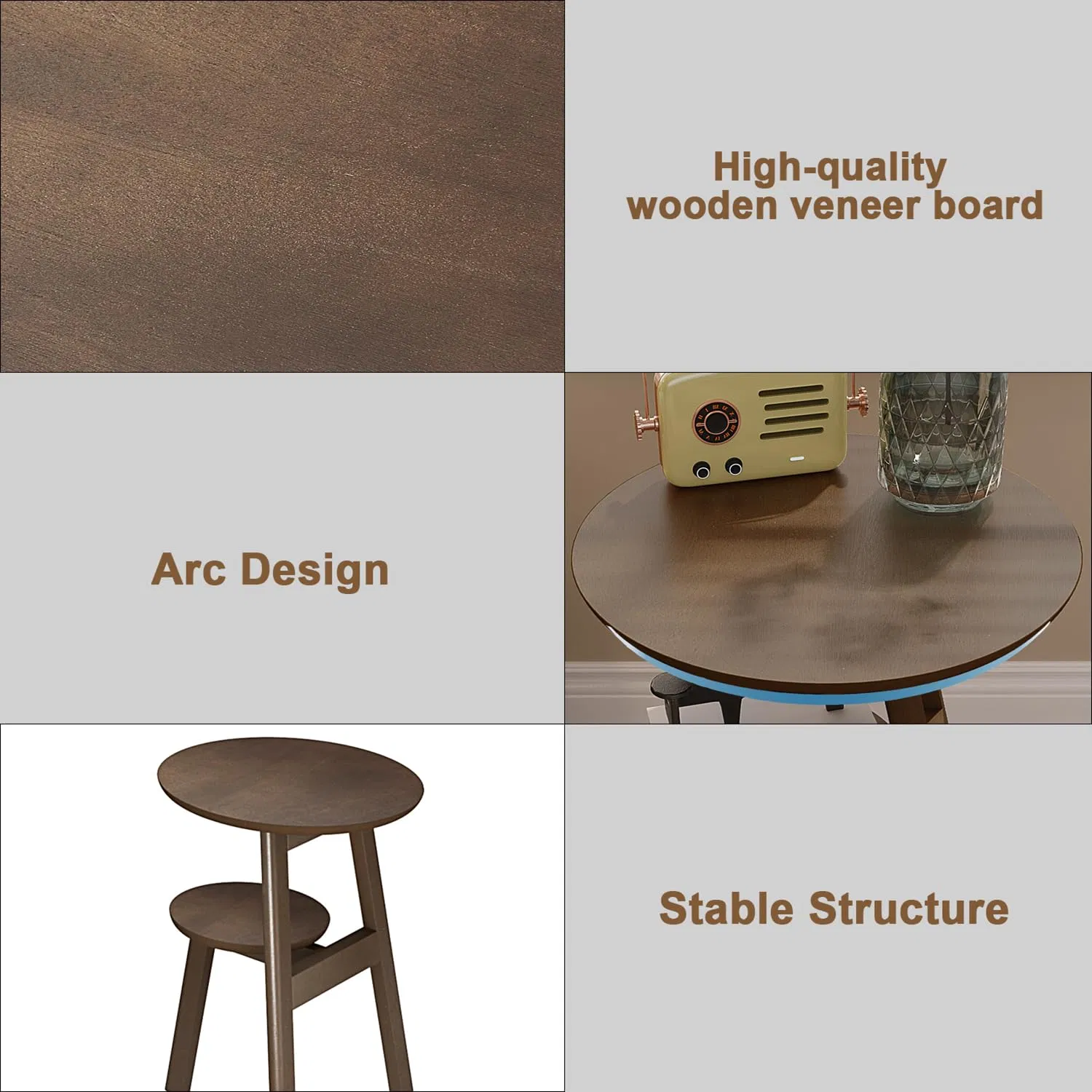 Round End Side Table, Accent Table with 2 Tier Shelves