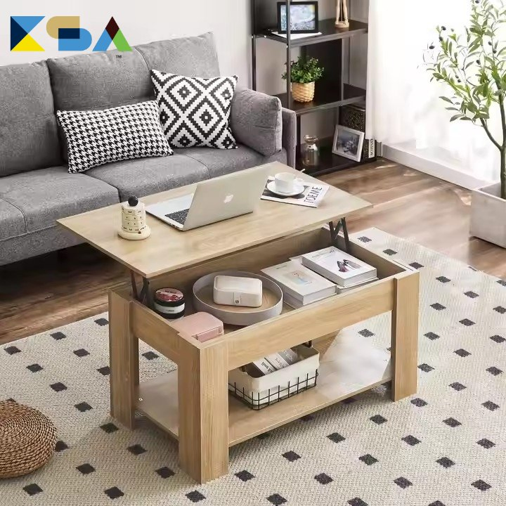 Modern Design Foldable Coffee Table with Lift Top Industrial Tea Table Wood Storage