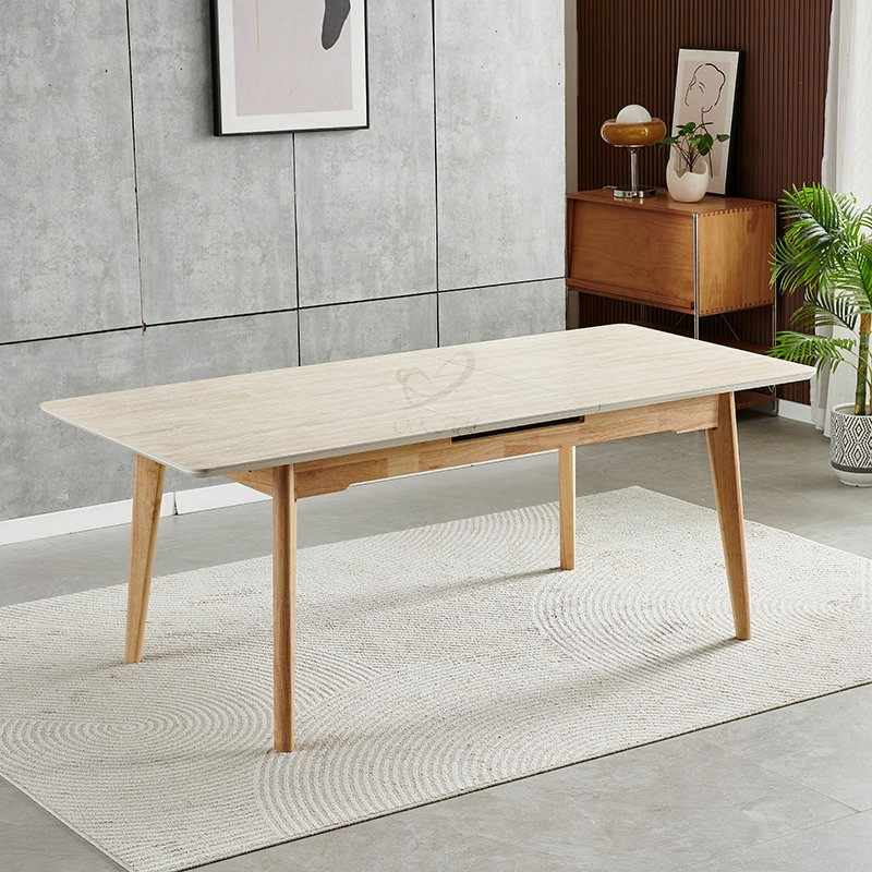 Modern Luxury Rectangle Dinner Table Set 6 Chairs MDF Extendable Dining Table