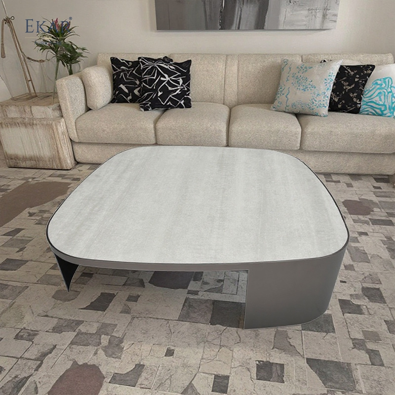 Modern Slate Coffee Table with Industrial Metal Base