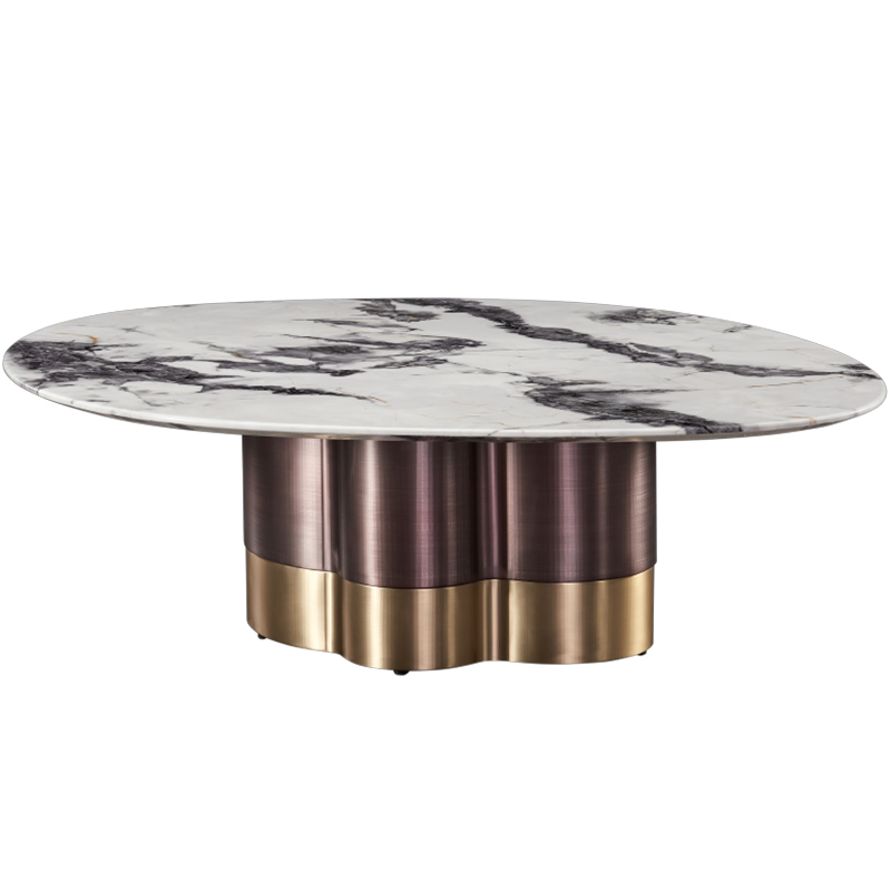 Contemporary Round Nesting Tea Table Furniture Set Center Golden Silver Stainless Metal Side Marble Top Coffee Table