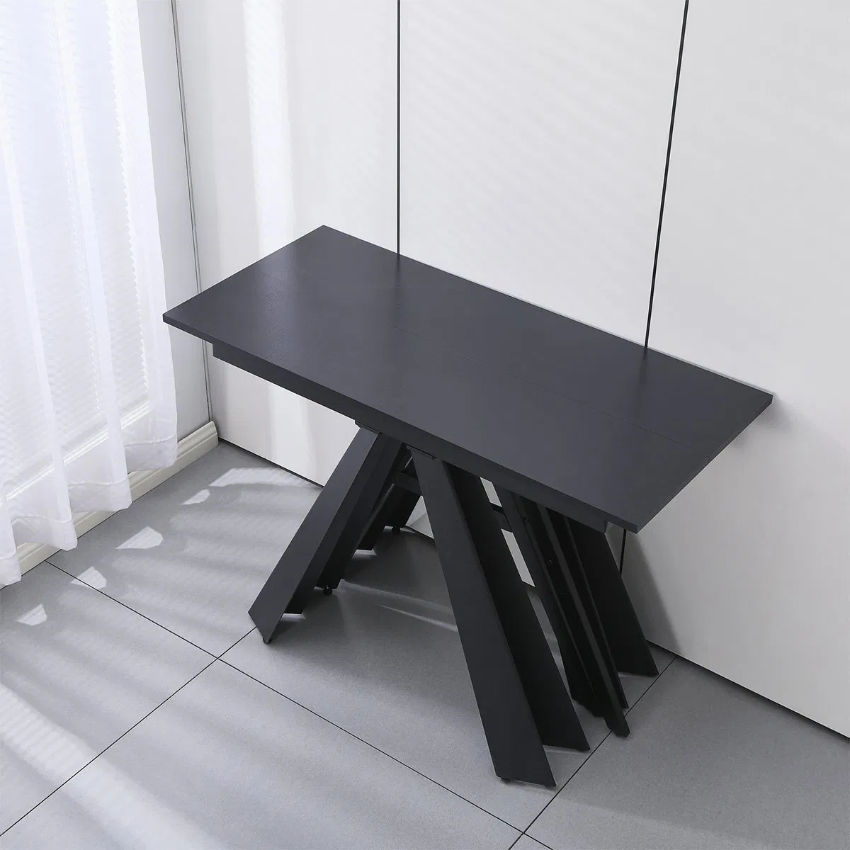 Customized Modern Furniture Melamine Top Extendable Dining Table for Metal Feet