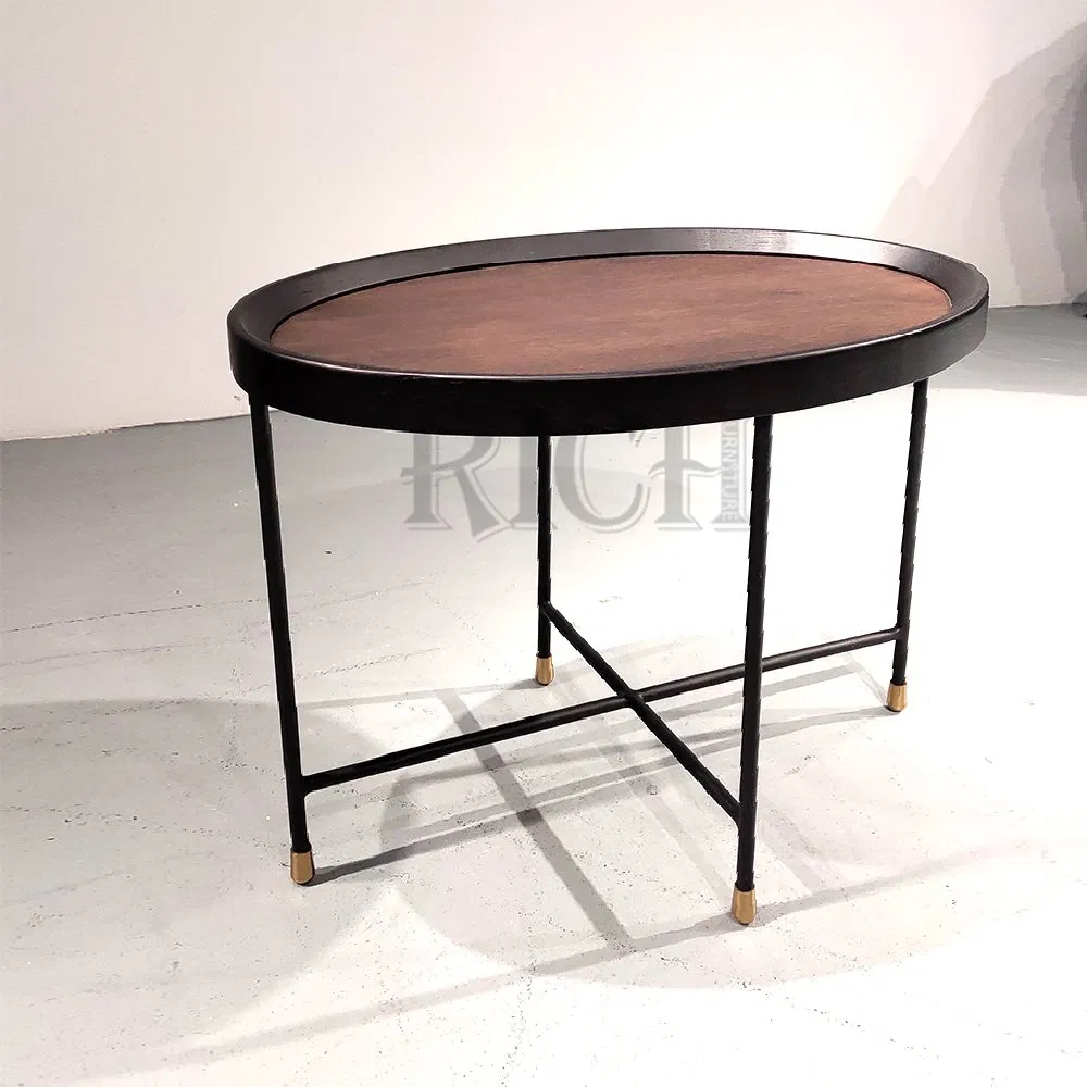 Nordic Oval Balck Metal Legs Accent Table MDF Wooden Top Sofa Side Table
