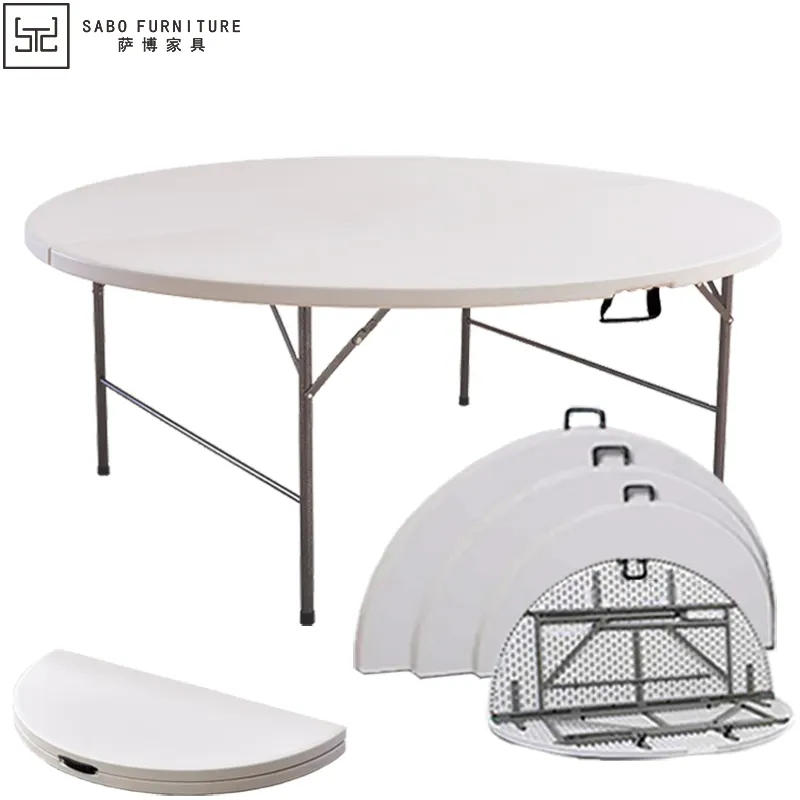 Factory Wholesale Cheap Folding Plastic Round Tables Outdoor Wedding Banquet Event Party Rental 4FT 5FT 6FT Metal Iron White HDPE Hotel Garden Dining Table