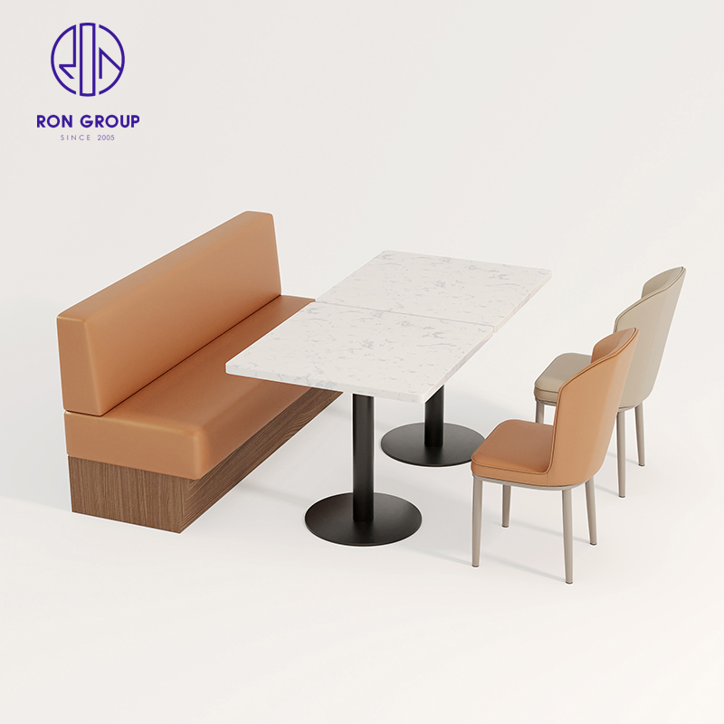 Modern High-End Customized Cafe Coffee Shop Square Wood Leather Booth Seating Restaurant Table and Chair Sets