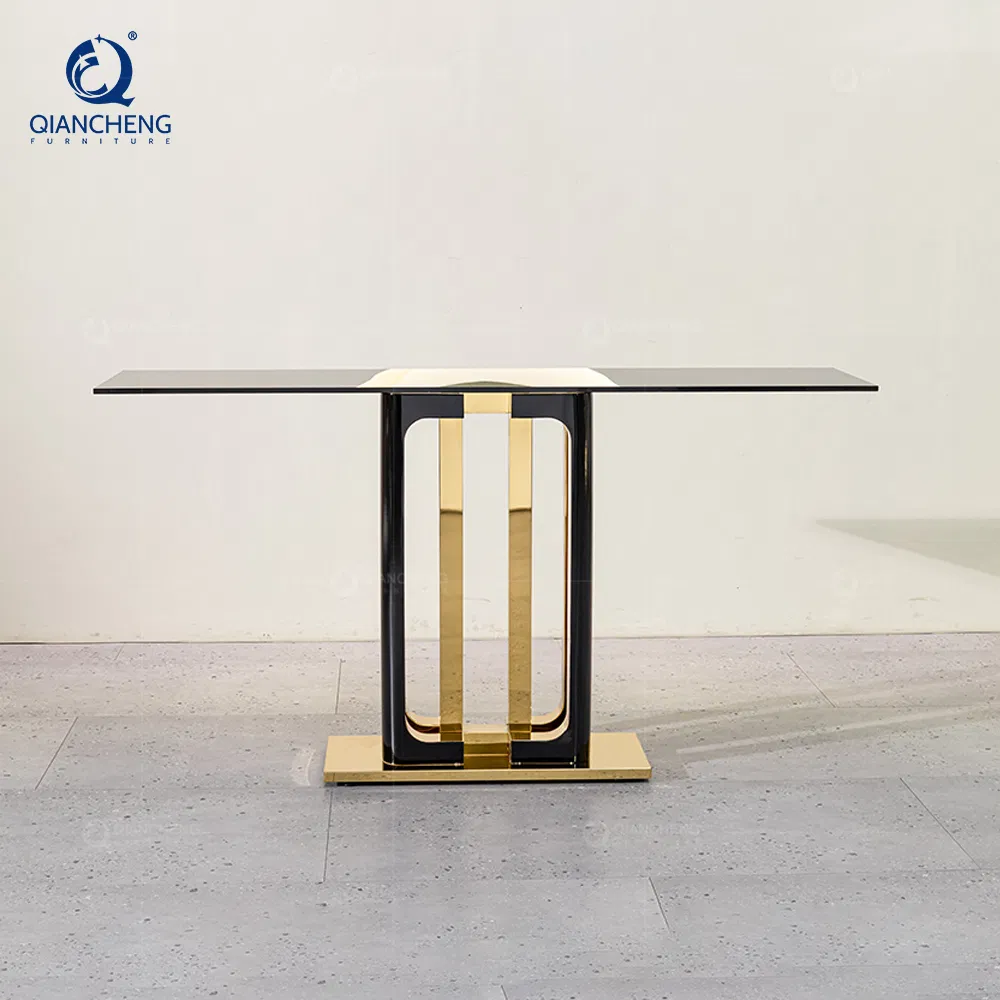Long Entryway Italian Design Stainless Steel Wood Contemporary Console Table