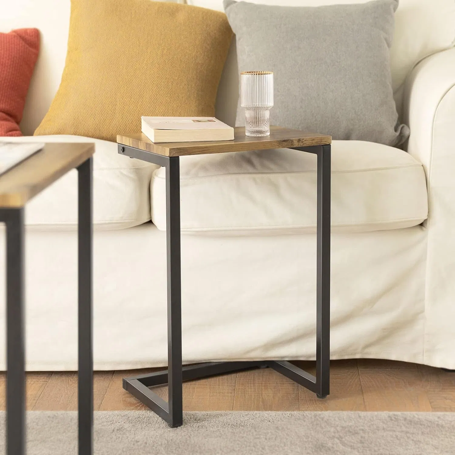 3-Piece Nesting Side Table Set with Wood-Grain Top and Sturdy Metal Frame for Living Room Arrangement
