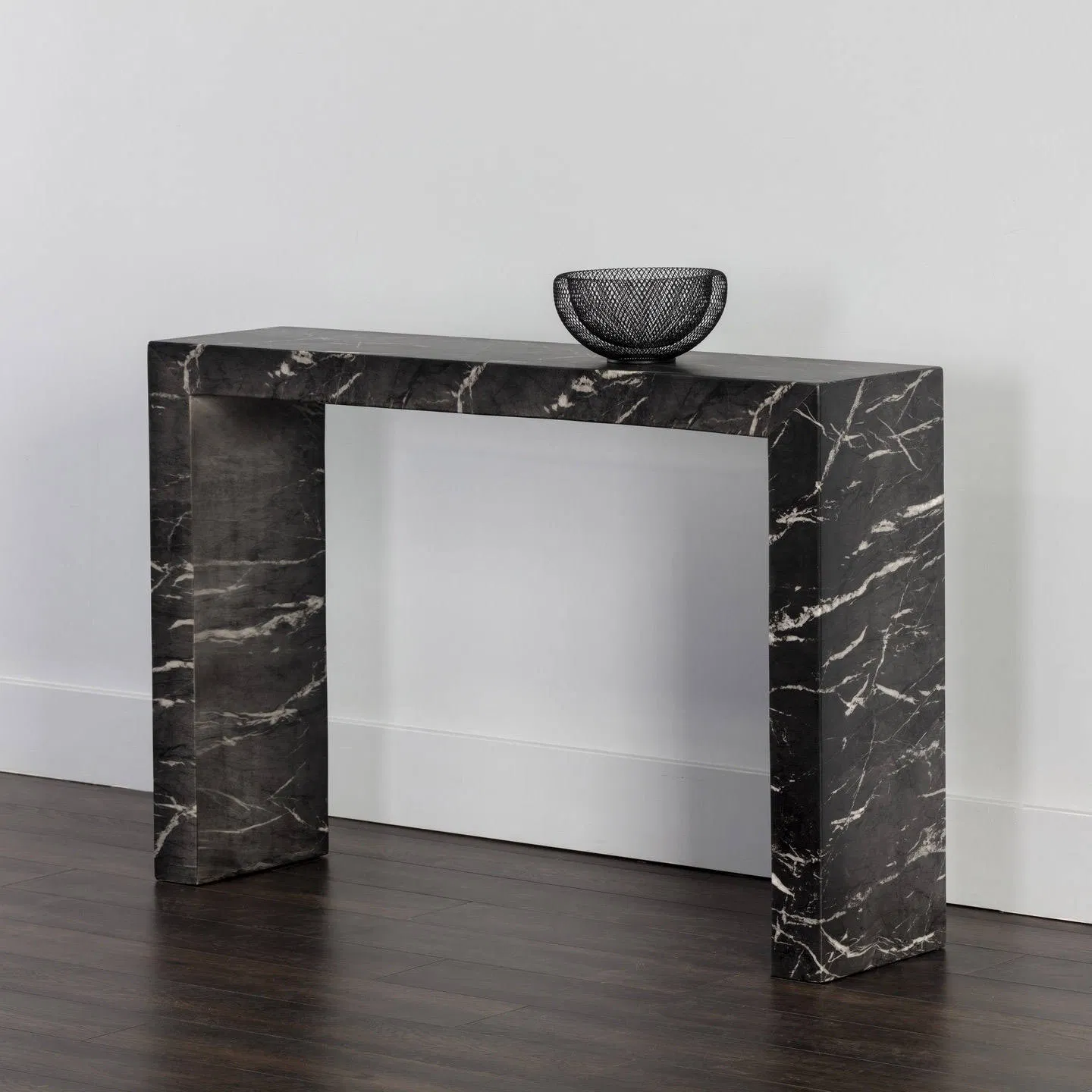 Natural Black Marquina Marble Console Table Narrow Rectangular Marble Top Entryway Table