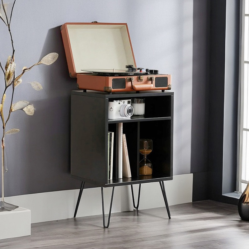 Functional Black Modern Furniture Side Cabinet Open Storage Shelves Table for Living Room Accent &amp; Organizing Essentials