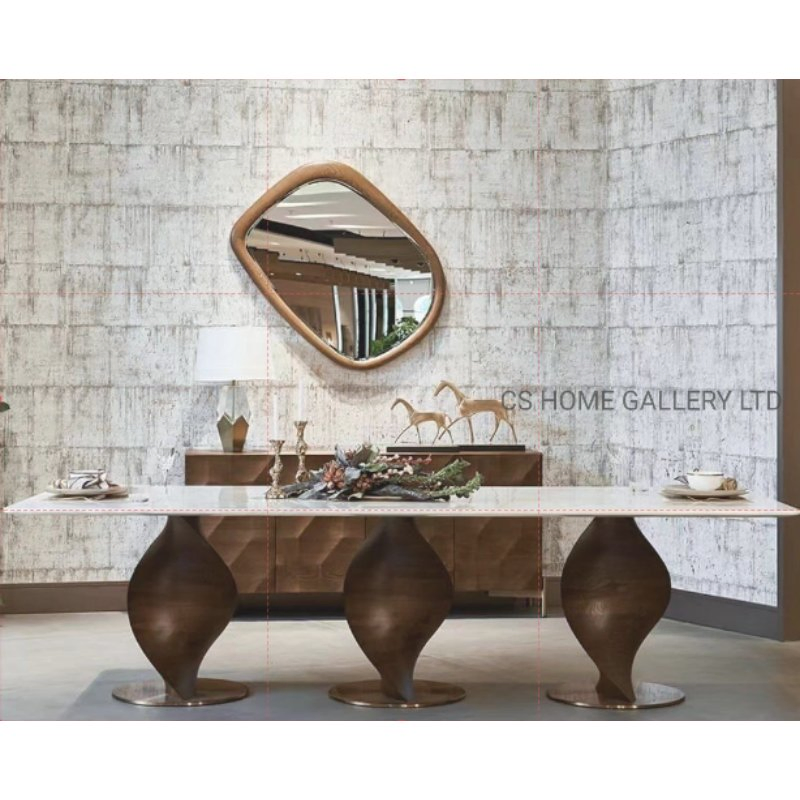 Wooden Modern Home Natural Marble Stainless Steel Furniture Dining Table