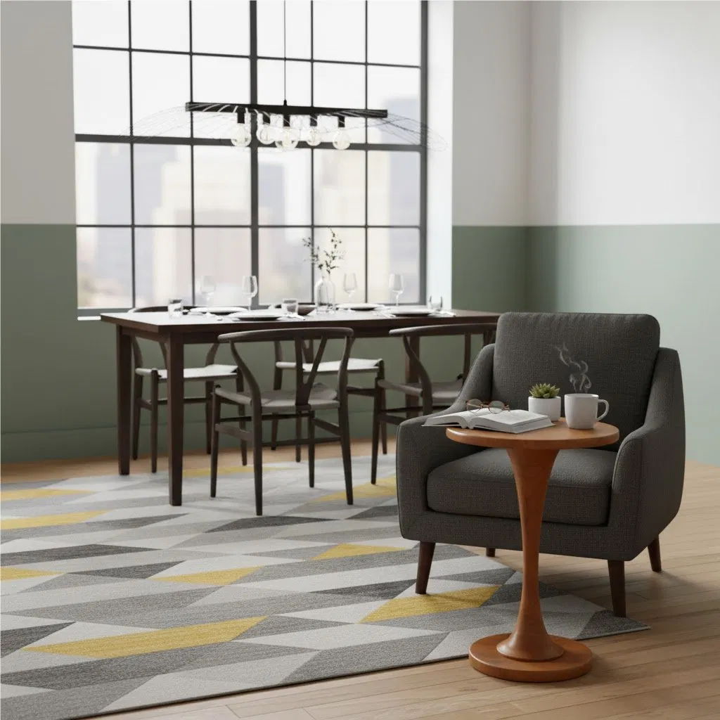 Teak Swirl Pedestal Side Table, Curved Spiral Base, Modern Accent Table