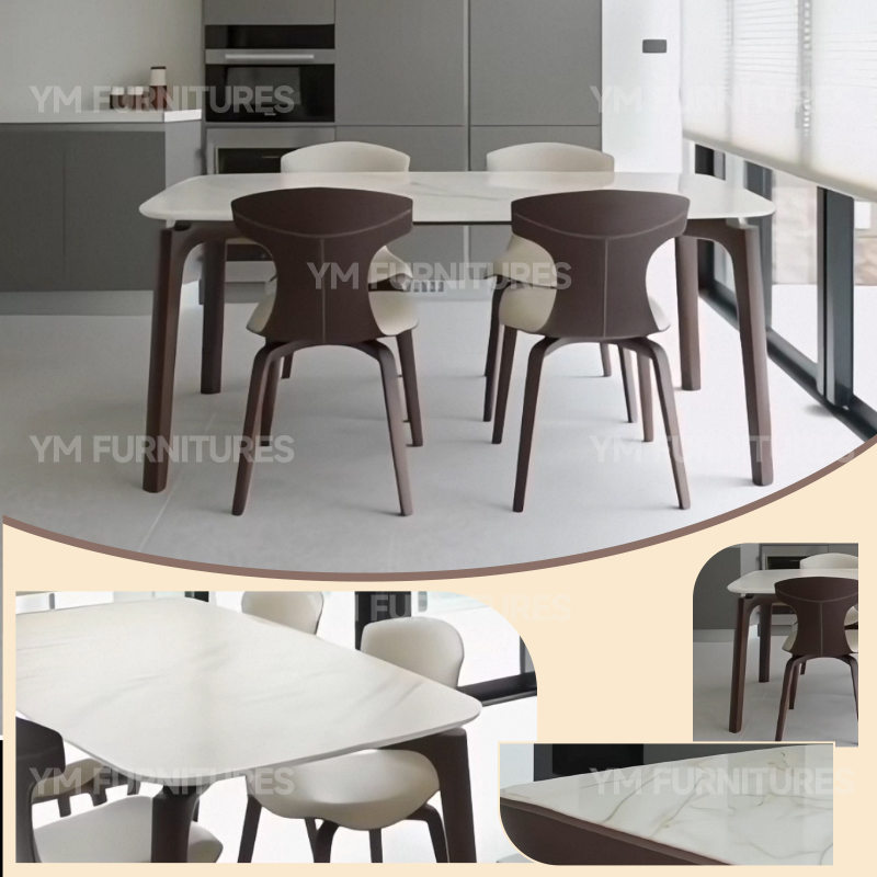Villa Hotel Stainless Steel 6 Set Dining Room Table with Marble Top