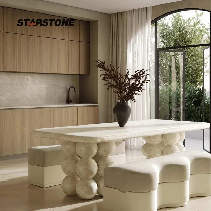 Beige Marble Dining Table View 1