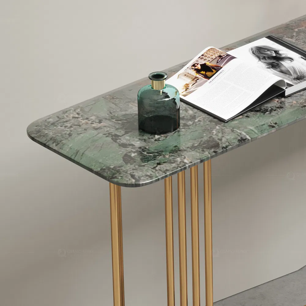 Console Luxury Modern Metal Green Marble Top Hallway Table