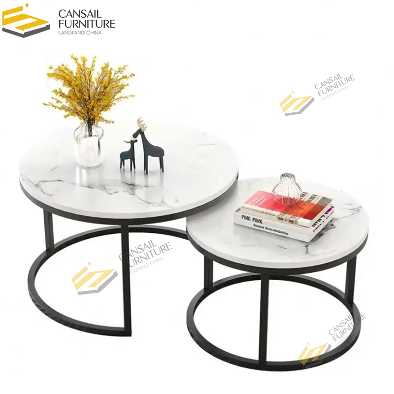 Round Coffee Table Set of 2 End Table, Sturdy and Easy Assembly