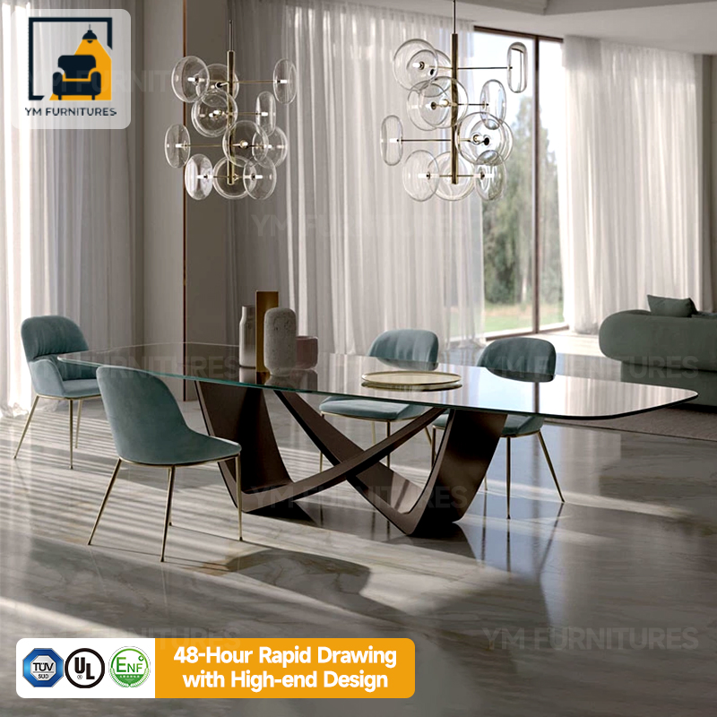 Manufacture Luxury Italian Villa Dining Room Furniture with Metal &amp; Marble Dining Table