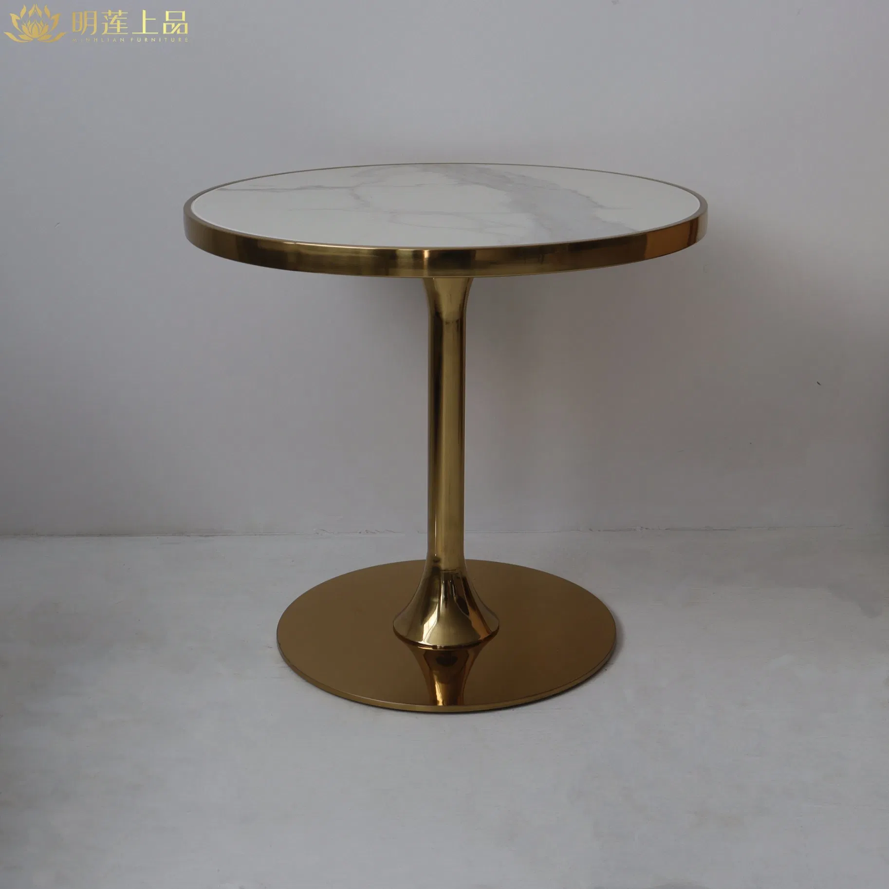 Modern Design Contract Furniture Round White Marble Coffee Table with Metal Base