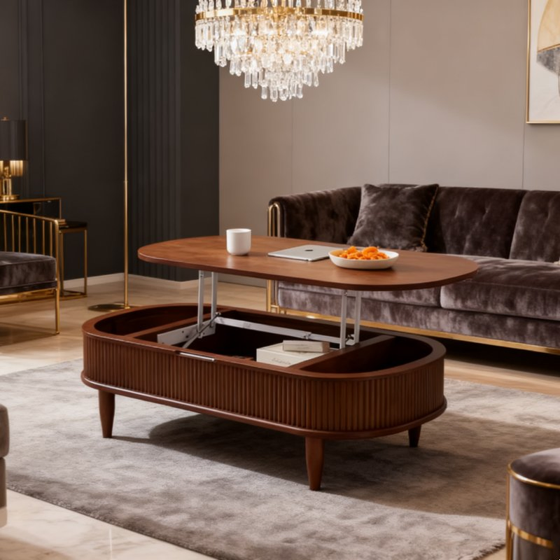 Modern Nordic Luxury Adjustable Height Top Furniture Living Room Oval Lift-Top Coffee Table