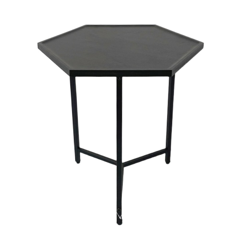 Chic Black Hexagonal End Table Modern Hexagon Black Accent Table Stylish Hexagonal Black Side Table with Three Metal Legs