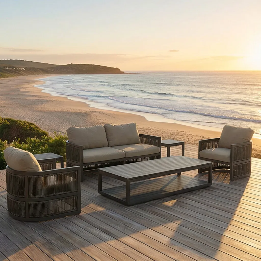 Aluminum Outdoor Sofa Coffee Table with Side Table, Perfect for Patios