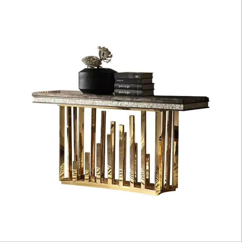 Stainless Steel Glass Table Living Room Rectangular Console Table