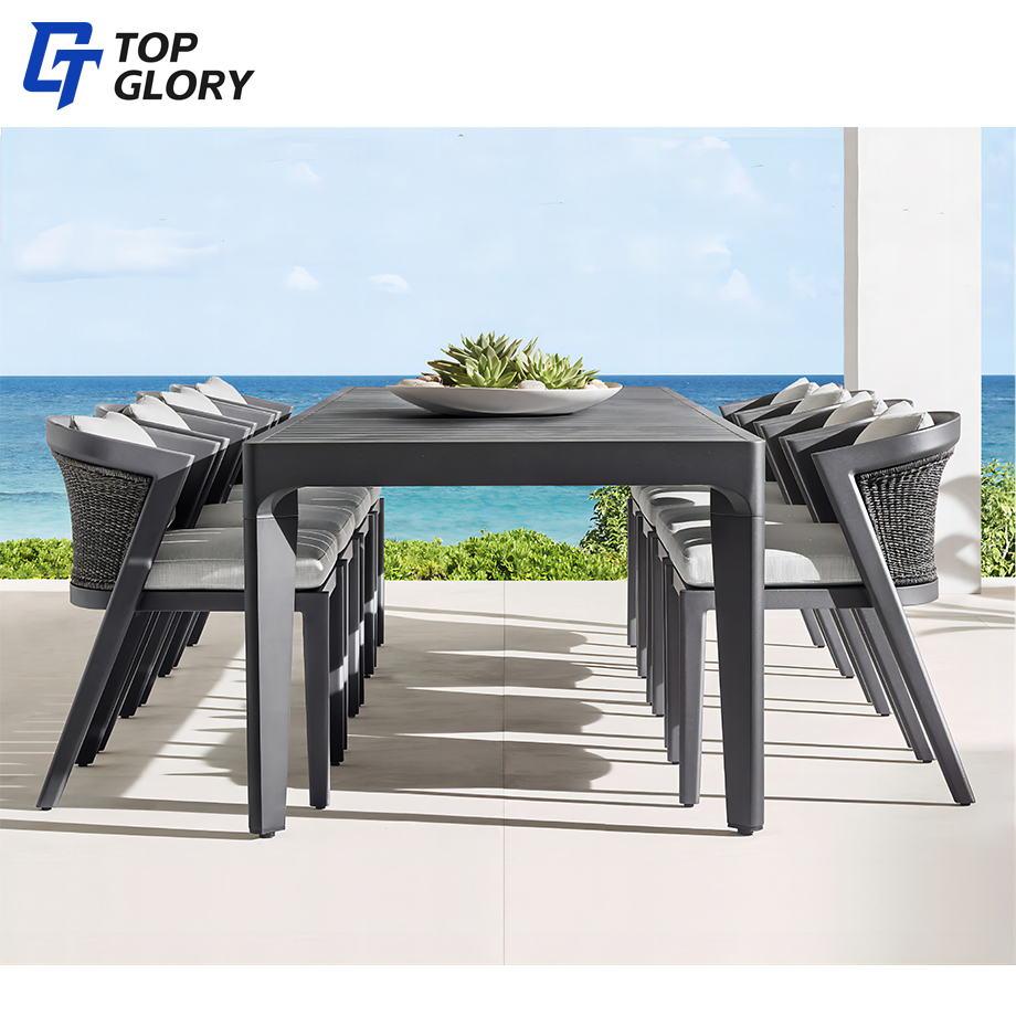 Tg High End Outdoor Aluminum Alloy Stainless Steels Furniture Rattan Chair Table Dining Room 6 Chairs Dining Set