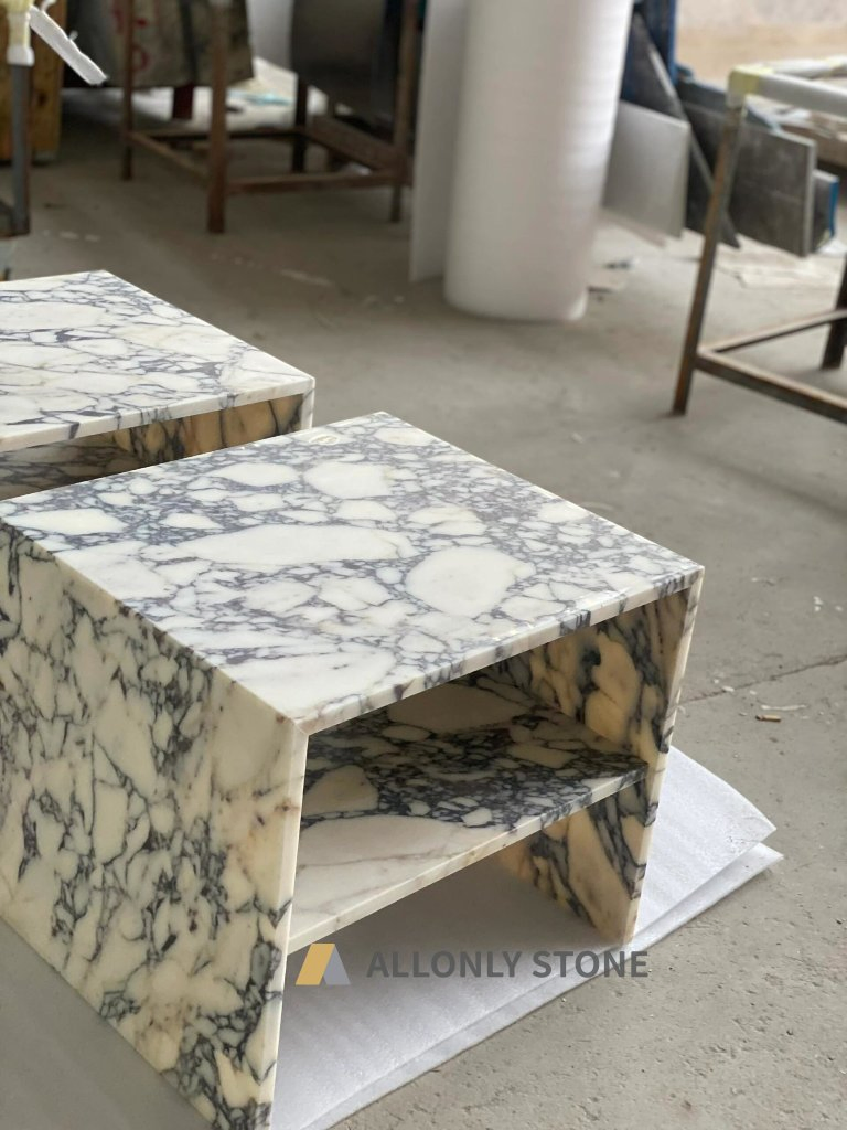 Natural Luxury Stone Side Table Bedroom Nightstand Table Italy Viola Calacatta Marble Bedside Table for Living Room Furniture