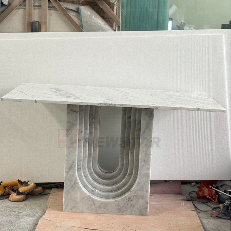 Newstar Marble Furniture Cararra White High End Table Wall Luxury Couch Entry Hallway Corner Calacatta Marble Console Table