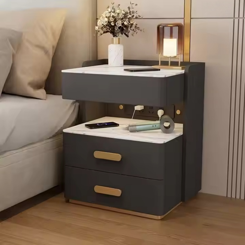 Modern Luxury Three-Layer Bedside Table Cheap Price Smart Bedside Table with Safe