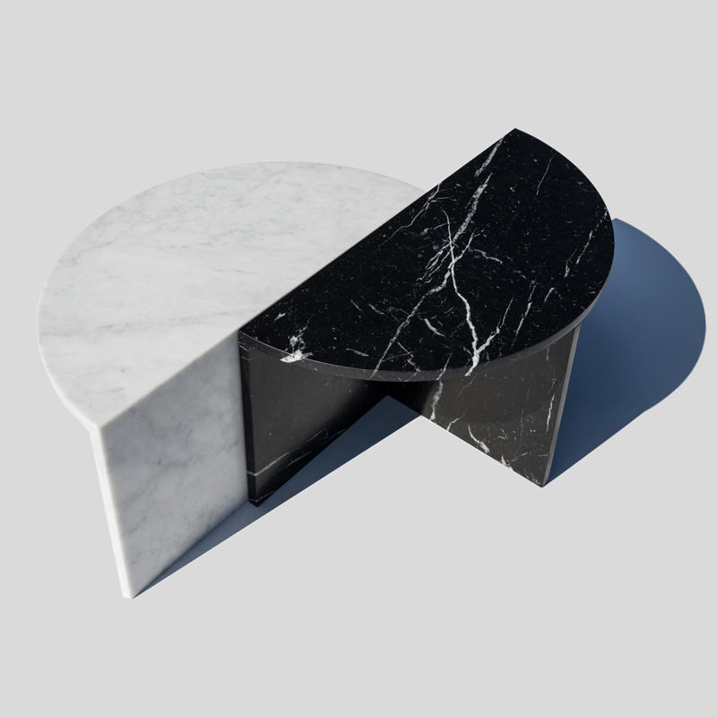 Nordic Modern Natural Stone Top Table Nesting Black and White Marble Side Coffee Table