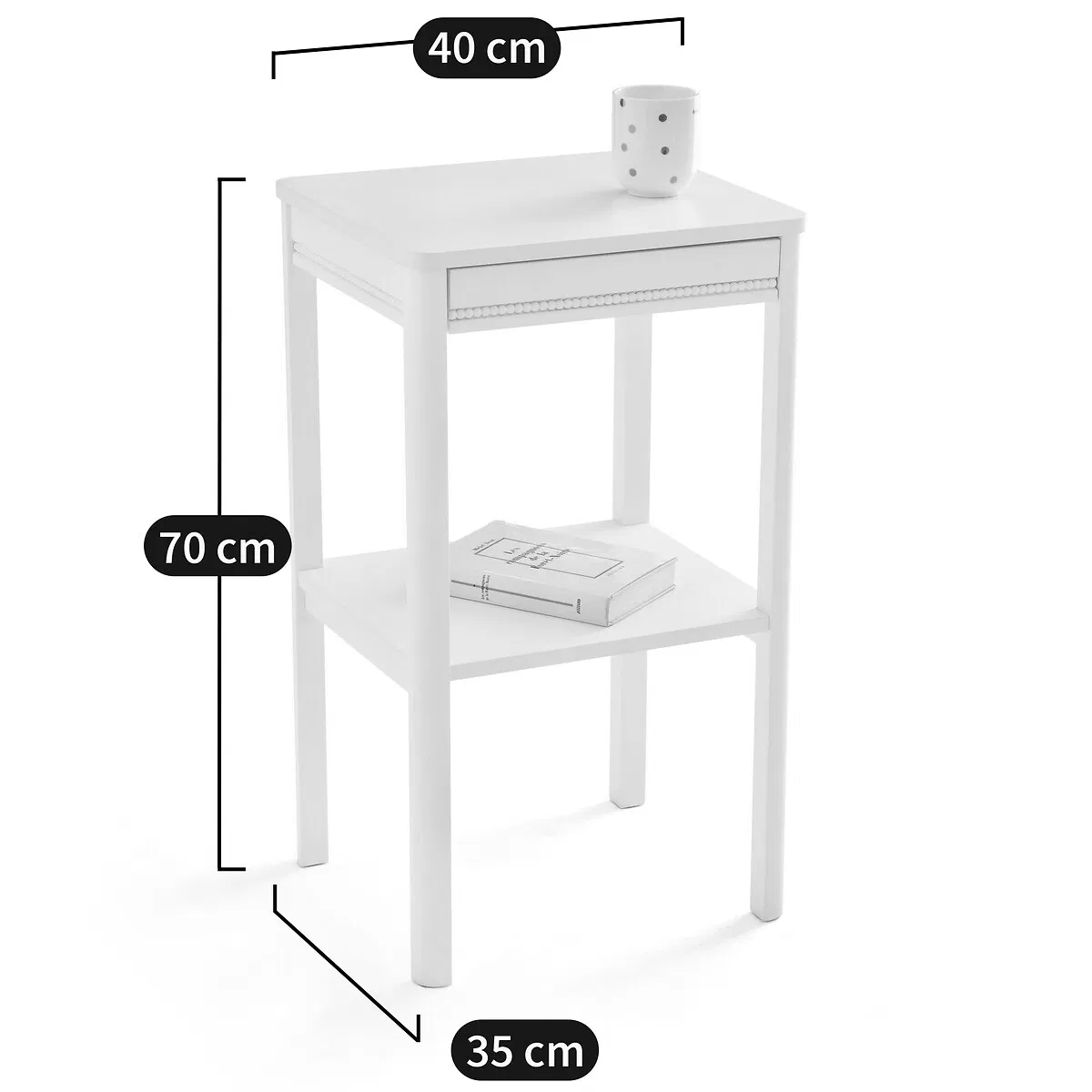 Narrow Accent Side Table Bedside Table with Drawer and Lower Shelf for Bedroom