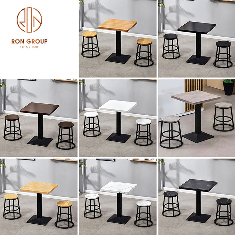 Wholesale Customized Fast Food Coffee Shop Square Round Marble Wood Commercial Furniture Cafe Restaurant Table