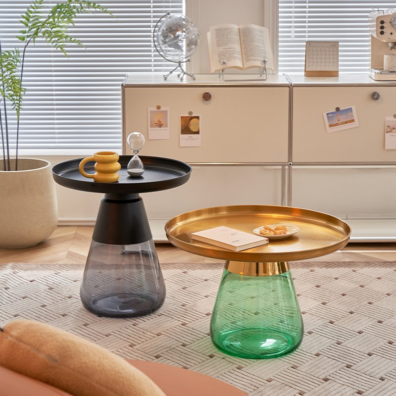 Small Coffee Table Round Simple Modern Unique Glass Corner Table