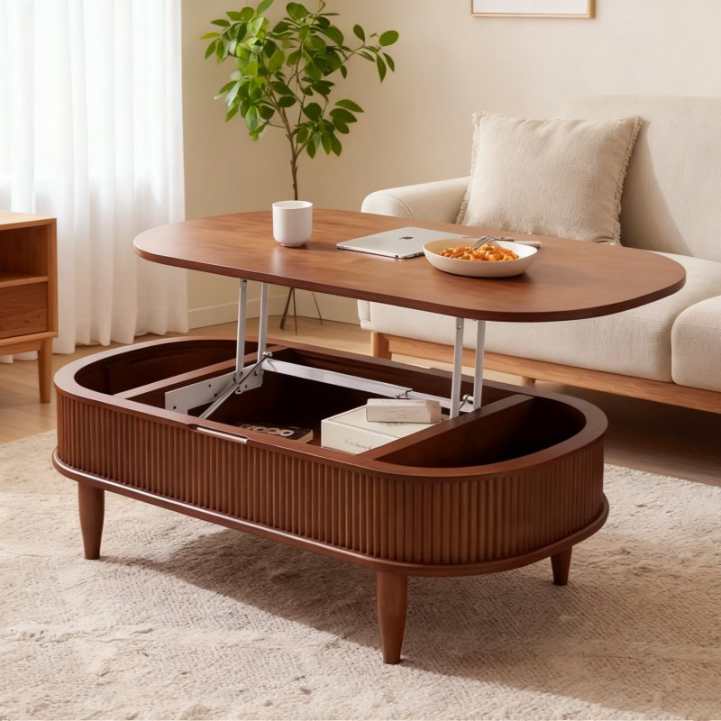 Modern Nordic Luxury Adjustable Height Top Furniture Living Room Oval Lift-Top Coffee Table