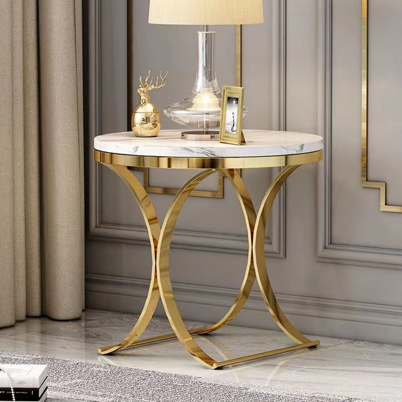 Foshan Furniture Small Sofa Tea Table Metal Round Black Gold Side Table Tempered Glass Top Coffee Table for The Living Room
