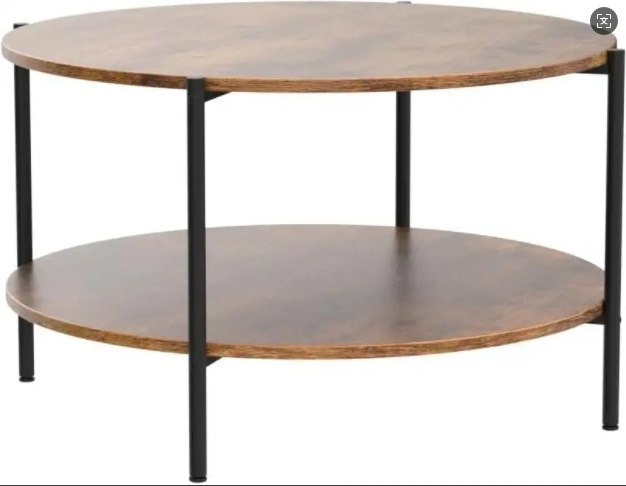 Factory Supply Rustic Brown 2-Tier Industrial 32.6 Circle Wood Center Coffee Table with Open Storage Shelf