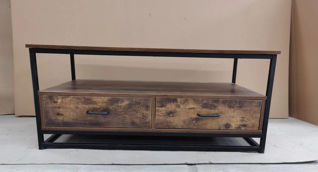 Modern Industrial Type Metal-Wooden Coffee Table with Drawers